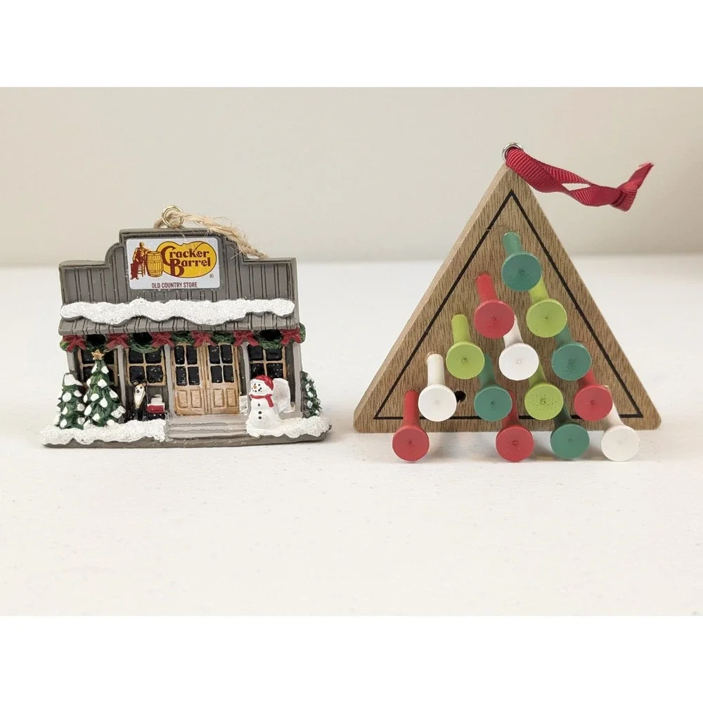 Cracker Barrel Ornament Set Peg Game + 2025 Old Country Store Porch Christmas